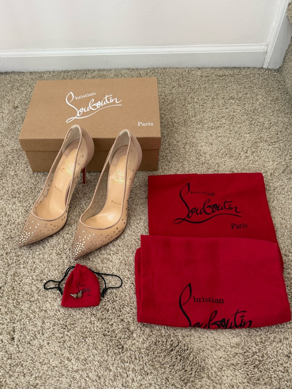 NIB Christian Louboutin Follies Strass 100 mm Crystal Pumps Size 38.5